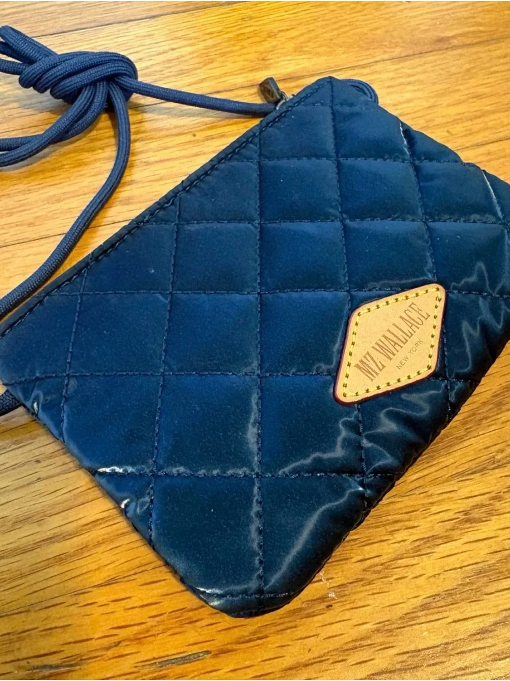 NWOT MZ Wallace Micro Quilted Navy Blue  Shiny Crossbody Bag - Designer Style